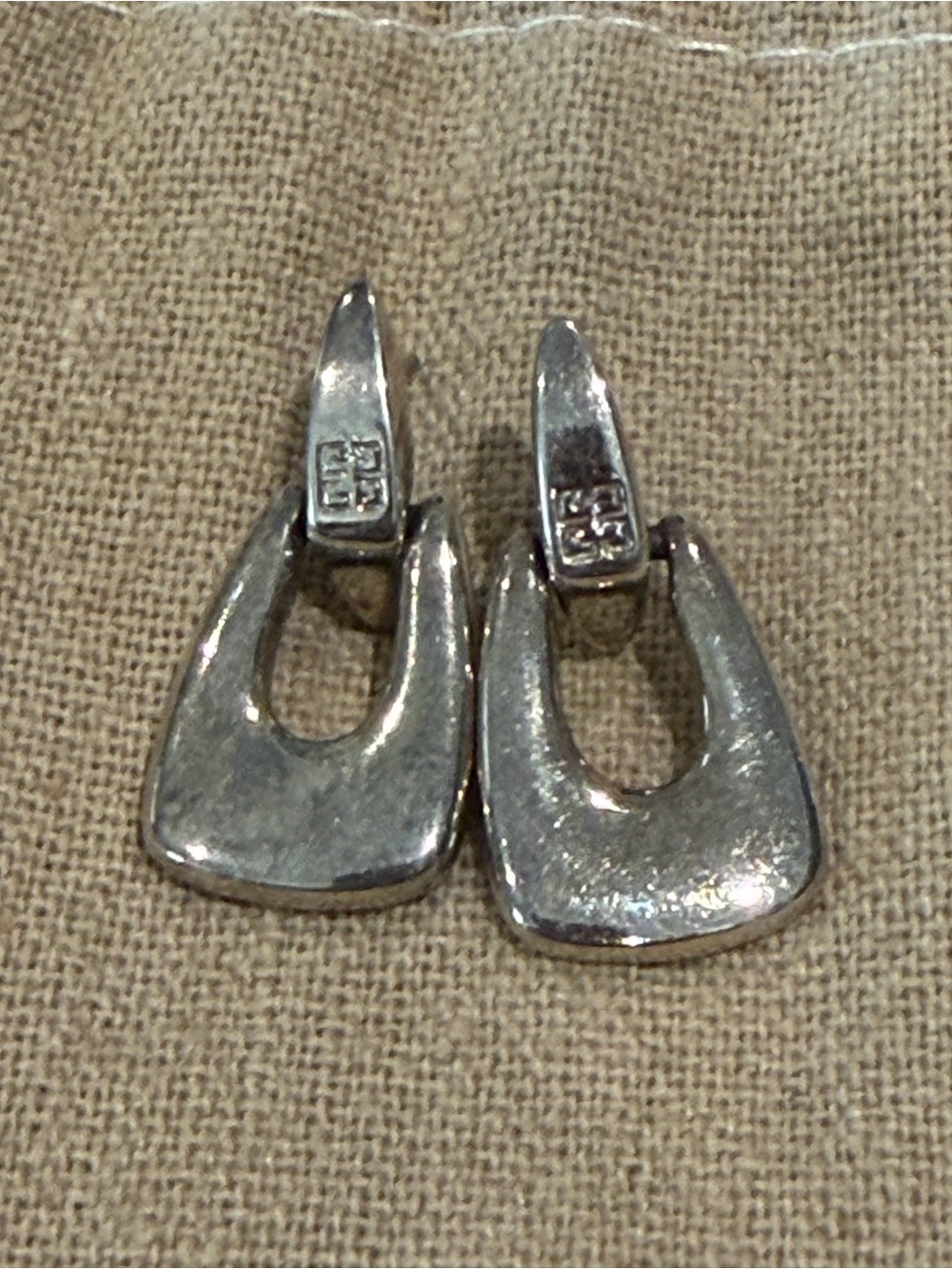 Vintage Givenchy 4G Monogram Door Knocker Drop Earrings Silver Tone Signed